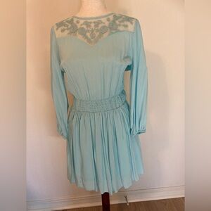 Entro Women’s Light Blue Long Sleeve Dress with Embroidery. NWT size S
